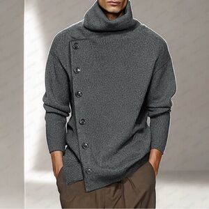 COOFANDY Men Asymmetric Turtleneck Knit Sweater – Gray | Size XL | NWT